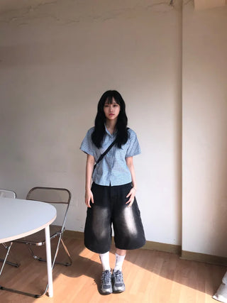Jelloo Sky Fine Check Short Sleeve Shirt