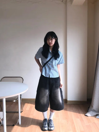 Jelloo Sky Fine Check Short Sleeve Shirt