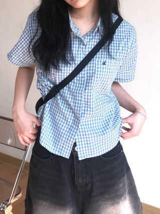 Jelloo Sky Fine Check Short Sleeve Shirt