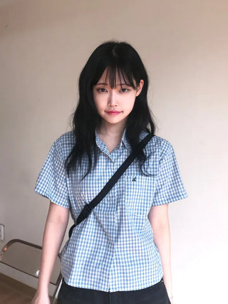 Jelloo Sky Fine Check Short Sleeve Shirt
