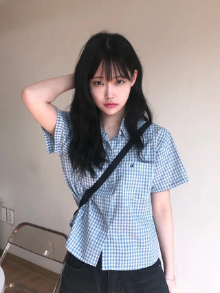 Jelloo Sky Fine Check Short Sleeve Shirt