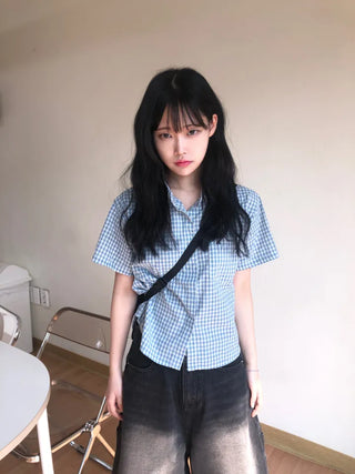 Jelloo Sky Fine Check Short Sleeve Shirt