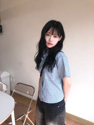 Jelloo Sky Fine Check Short Sleeve Shirt