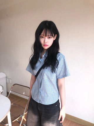 Jelloo Sky Fine Check Short Sleeve Shirt
