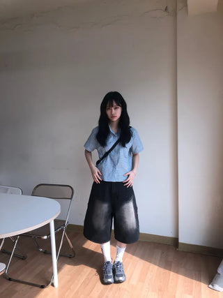 Jelloo Sky Fine Check Short Sleeve Shirt