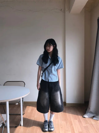 Jelloo Sky Fine Check Short Sleeve Shirt