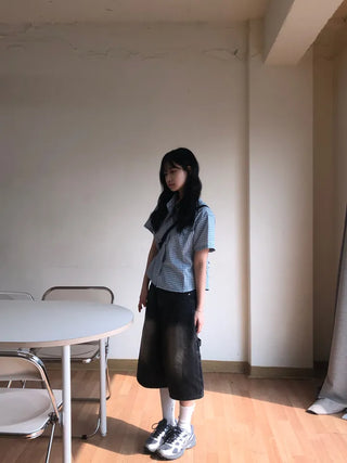 Jelloo Sky Fine Check Short Sleeve Shirt