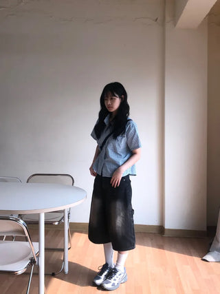 Jelloo Sky Fine Check Short Sleeve Shirt