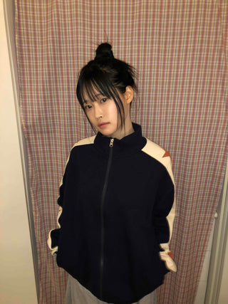 Star Color Block High-Neck Boxy Zip-Up