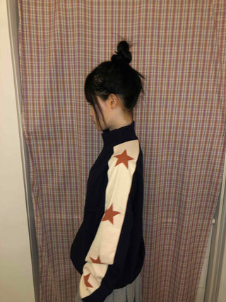Star Color Block High-Neck Boxy Zip-Up