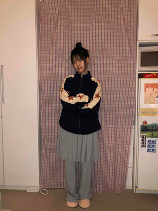 Star Color Block High-Neck Boxy Zip-Up