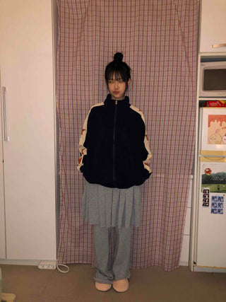 Star Color Block High-Neck Boxy Zip-Up