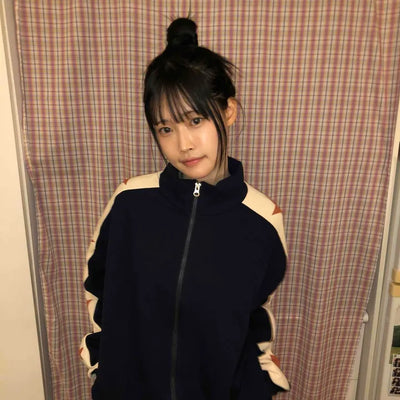 Star Color Block High-Neck Boxy Zip-Up