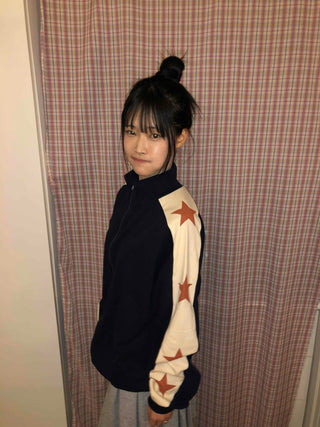 Star Color Block High-Neck Boxy Zip-Up