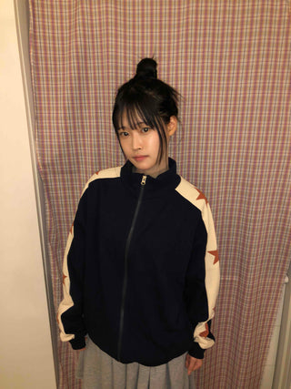 Star Color Block High-Neck Boxy Zip-Up