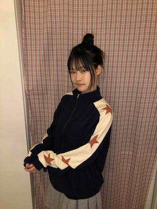 Star Color Block High-Neck Boxy Zip-Up