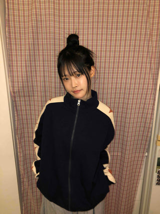 Star Color Block High-Neck Boxy Zip-Up