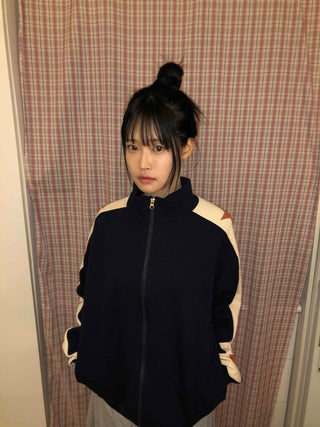 Star Color Block High-Neck Boxy Zip-Up
