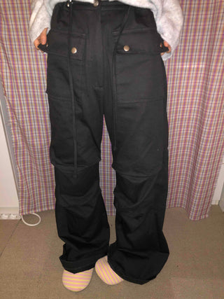 Button Pocket Semi-Wide Cotton Pants