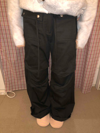 Button Pocket Semi-Wide Cotton Pants