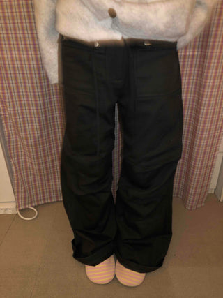 Button Pocket Semi-Wide Cotton Pants