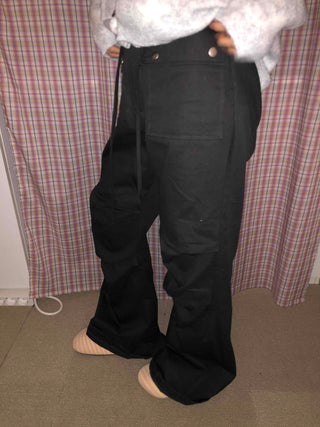 Button Pocket Semi-Wide Cotton Pants
