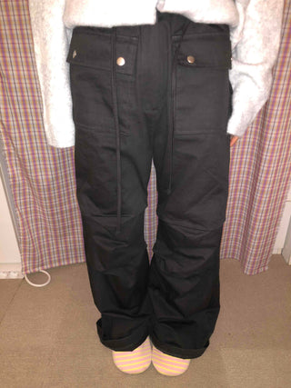 Button Pocket Semi-Wide Cotton Pants