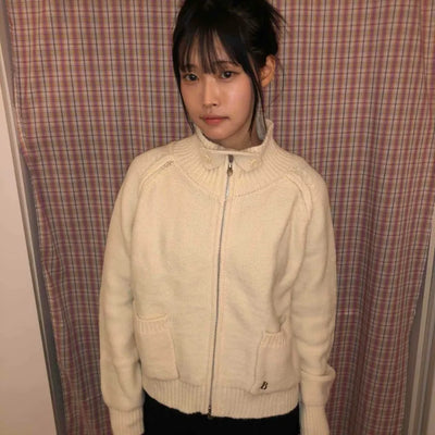 High-neck Oversized Zip-up Knit Cardigan