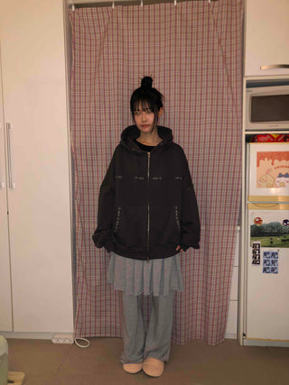 Signature Line Studded Loose Fit Zip-Up Hoodie