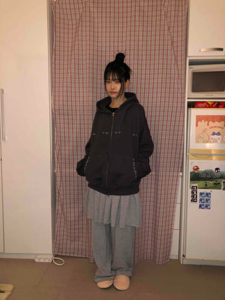 Signature Line Studded Loose Fit Zip-Up Hoodie