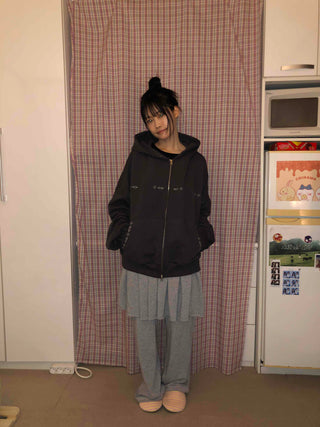 Signature Line Studded Loose Fit Zip-Up Hoodie