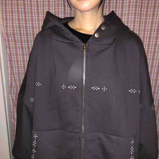 Signature Line Studded Loose Fit Zip-Up Hoodie