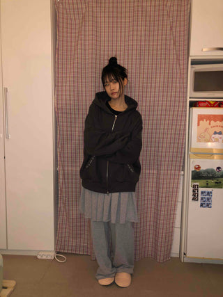 Signature Line Studded Loose Fit Zip-Up Hoodie