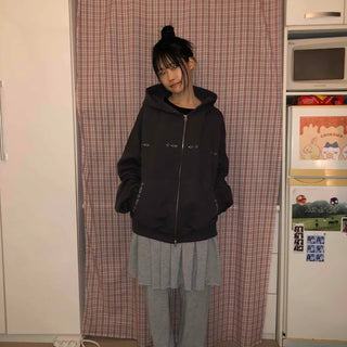 Signature Line Studded Loose Fit Zip-Up Hoodie
