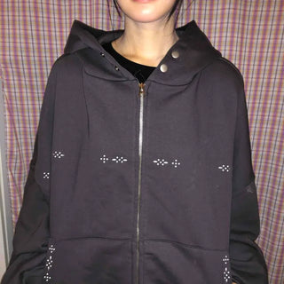 Signature Line Studded Loose Fit Zip-Up Hoodie