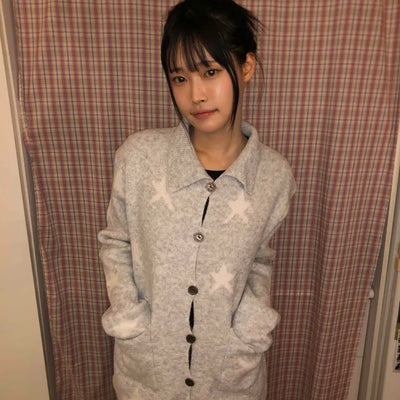 Pocket Point Loose Fit Star Knit Cardigan