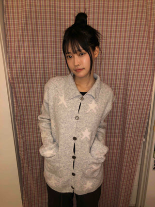 Pocket Point Loose Fit Star Knit Cardigan