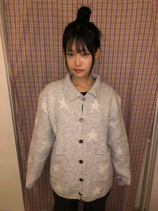 Pocket Point Loose Fit Star Knit Cardigan