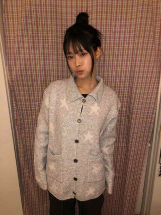 Pocket Point Loose Fit Star Knit Cardigan
