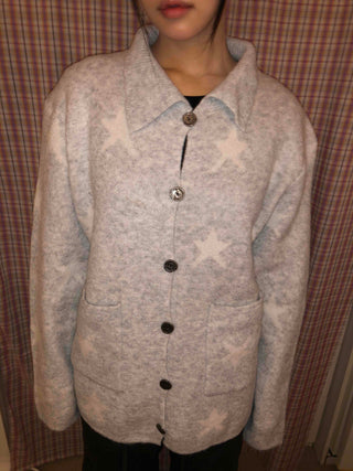 Pocket Point Loose Fit Star Knit Cardigan