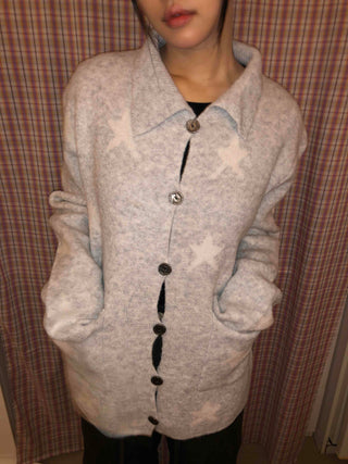 Pocket Point Loose Fit Star Knit Cardigan