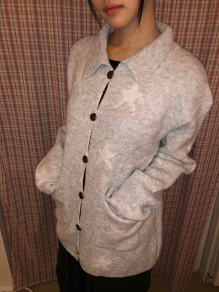 Pocket Point Loose Fit Star Knit Cardigan