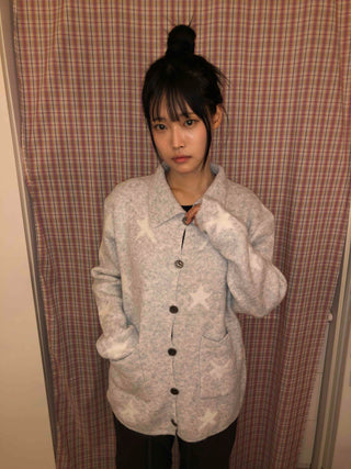 Pocket Point Loose Fit Star Knit Cardigan
