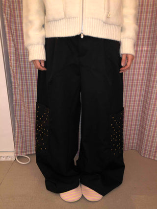 Studded Pocket Elastic Waist Balloon Pants
