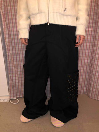 Studded Pocket Elastic Waist Balloon Pants