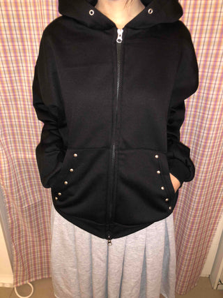 Snap Button Studded Pocket Zip-Up Hoodie