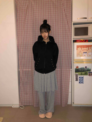 Snap Button Studded Pocket Zip-Up Hoodie