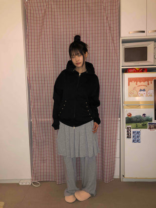 Snap Button Studded Pocket Zip-Up Hoodie