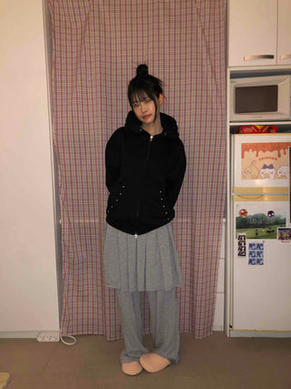 Snap Button Studded Pocket Zip-Up Hoodie