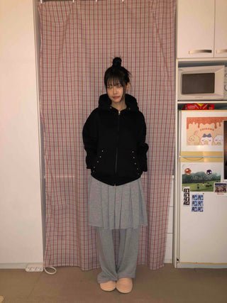 Snap Button Studded Pocket Zip-Up Hoodie